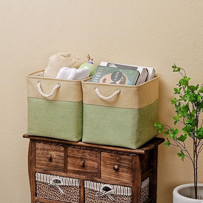 Panier à Linge - LingeBox™ - Beige & Vert - Univers Maison